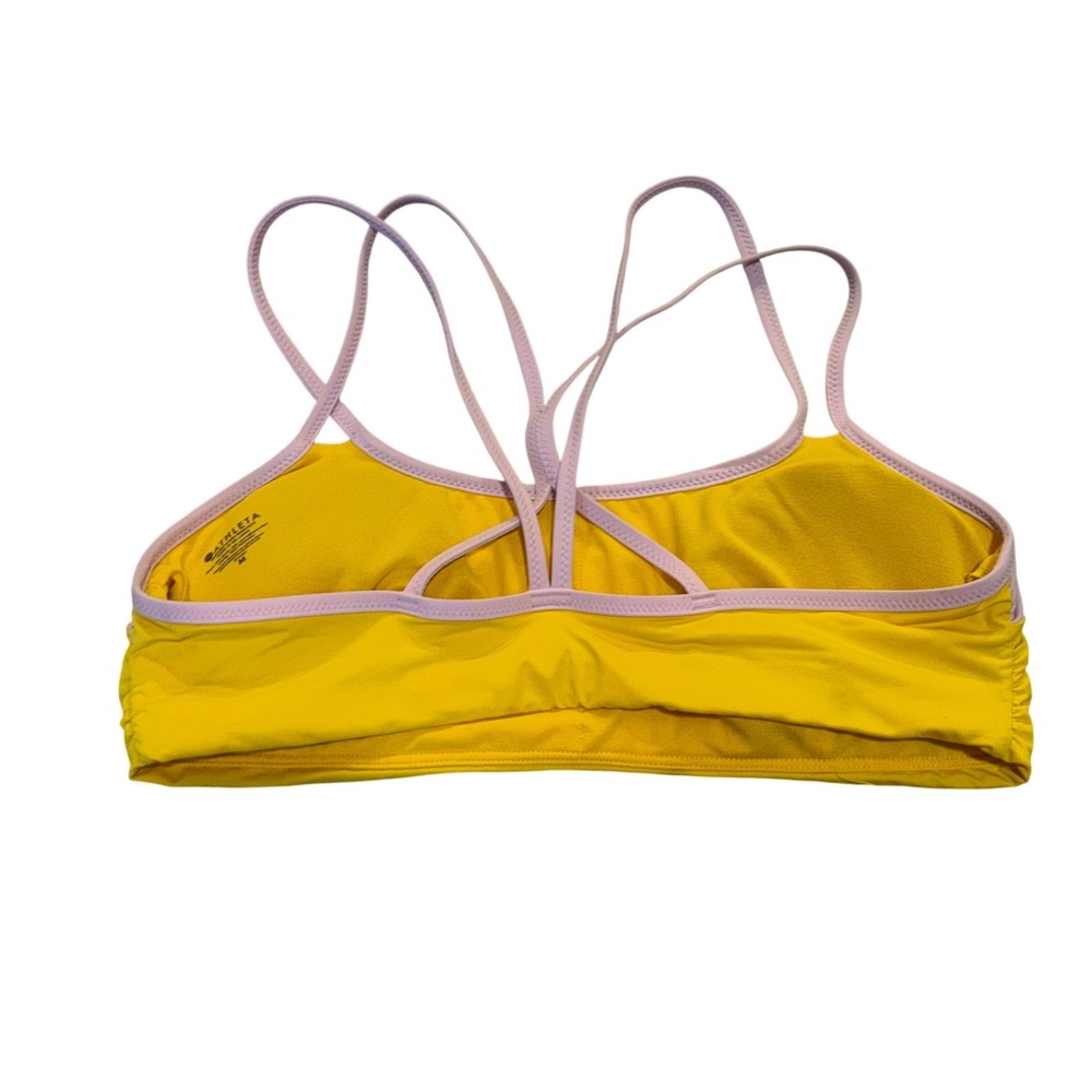 Athleta Bikini Top Yellow Purple Medium Strappy Back Athletic Swim Beachwear - Picture 2 of 3